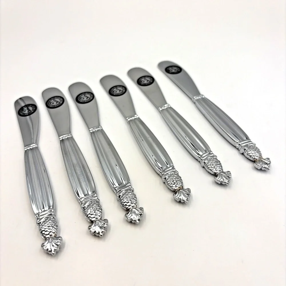 Godinger‎ Pineapple Silverplate Set of 6 Pate Spreaders Butter Cheese